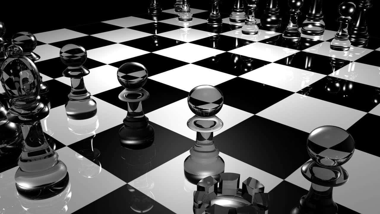Chess Pieces On A Black And White Chess Board