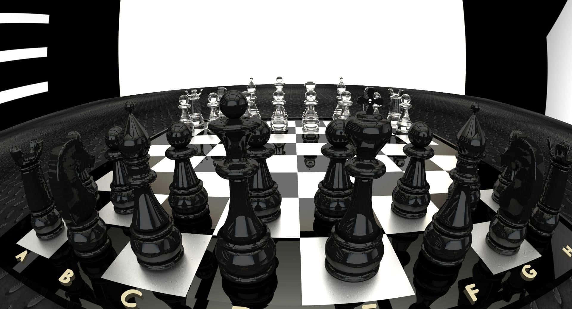 Chess Game In Black And White With A Black Background