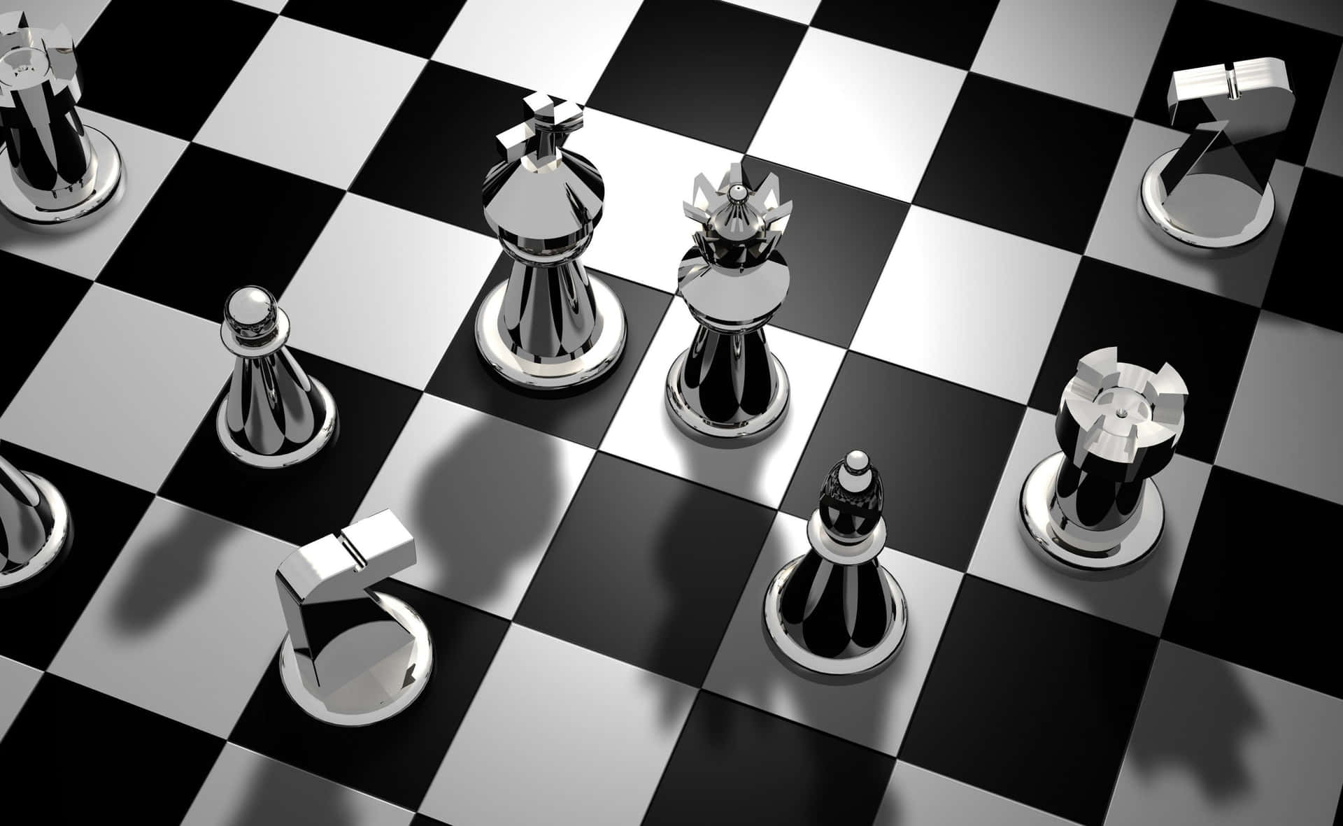Chess Pieces On A Black And White Checkered Board