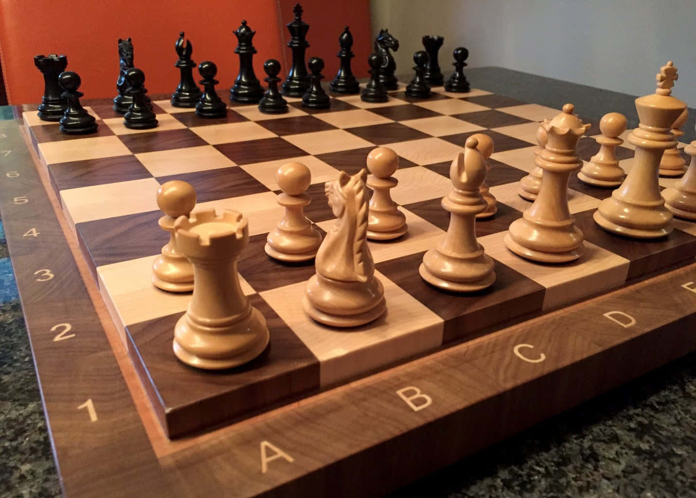 A chessboard ready to go for a game of strategy Wallpaper