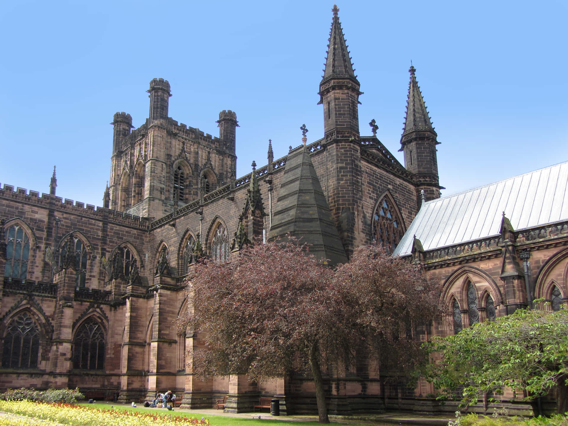 Chester Cathedral Exterior With Trees Picture