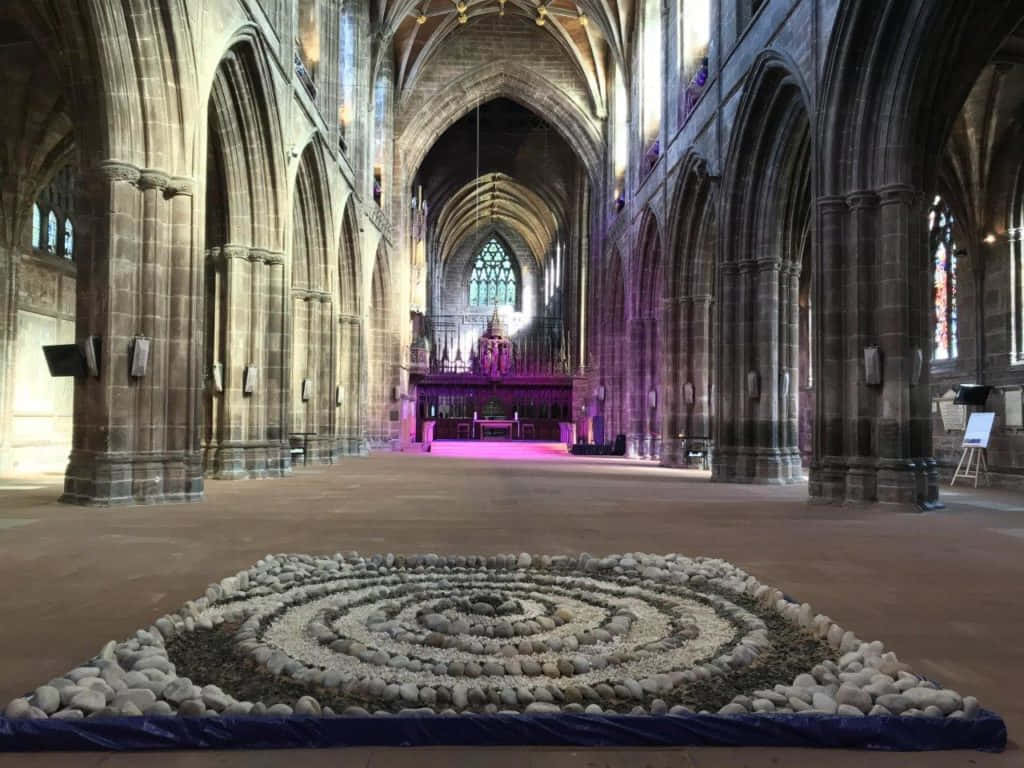 Majestic Interior View of Chester Cathedral with Purple Ambient Light Wallpaper