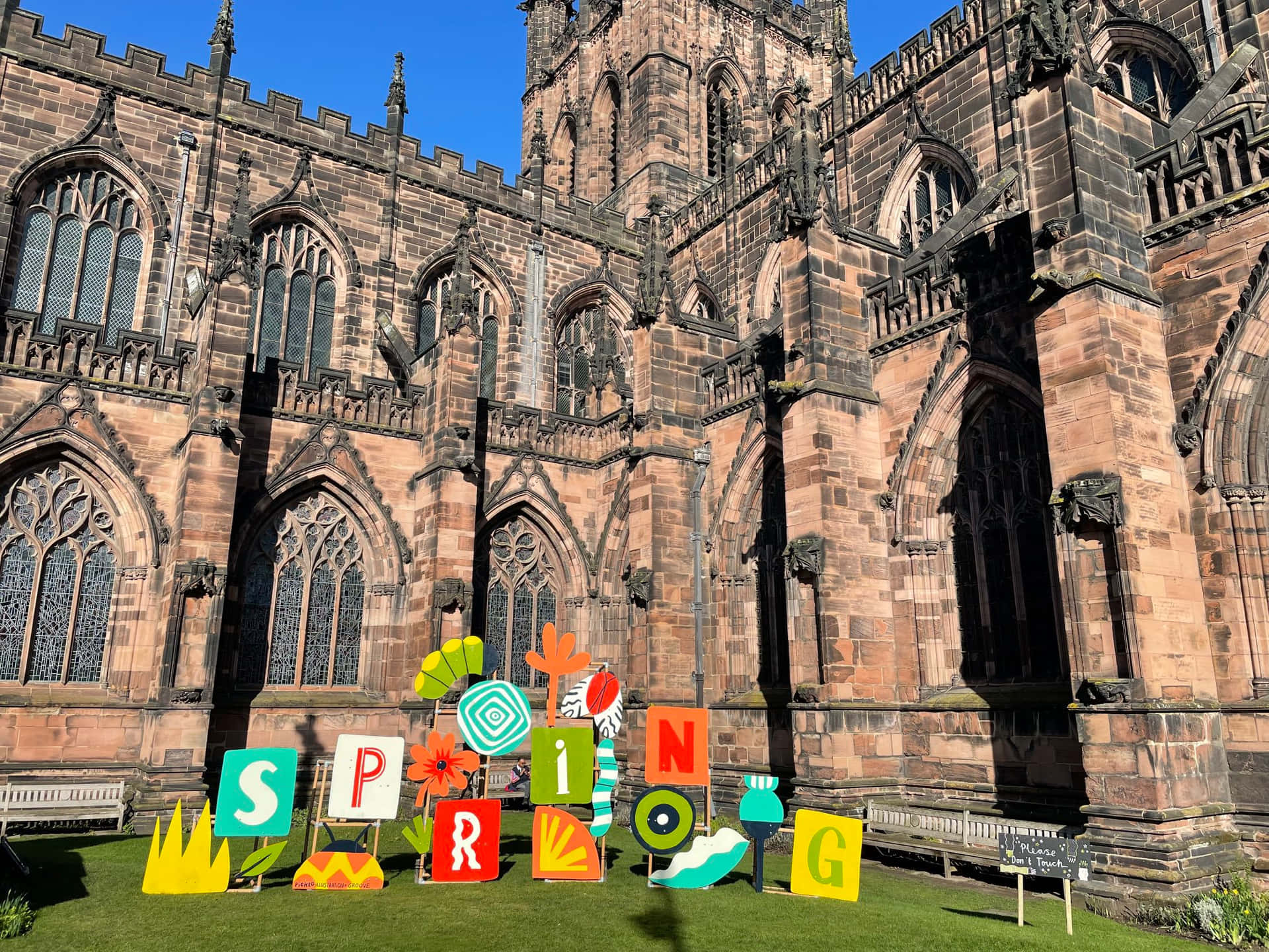 Chester Cathedral With Spring Sign Wallpaper
