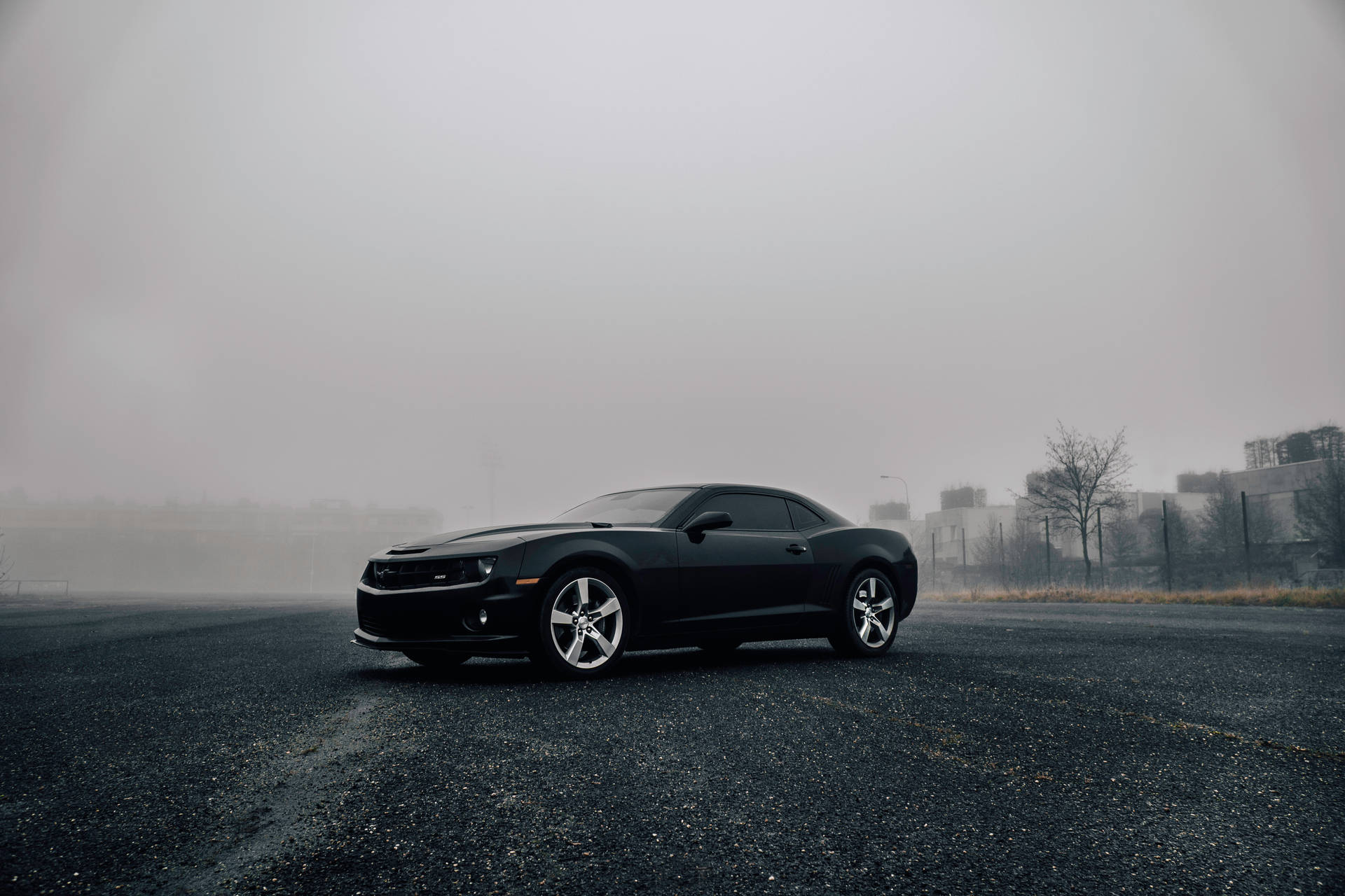 Chevrolet Black Camaro In Fog Wallpaper