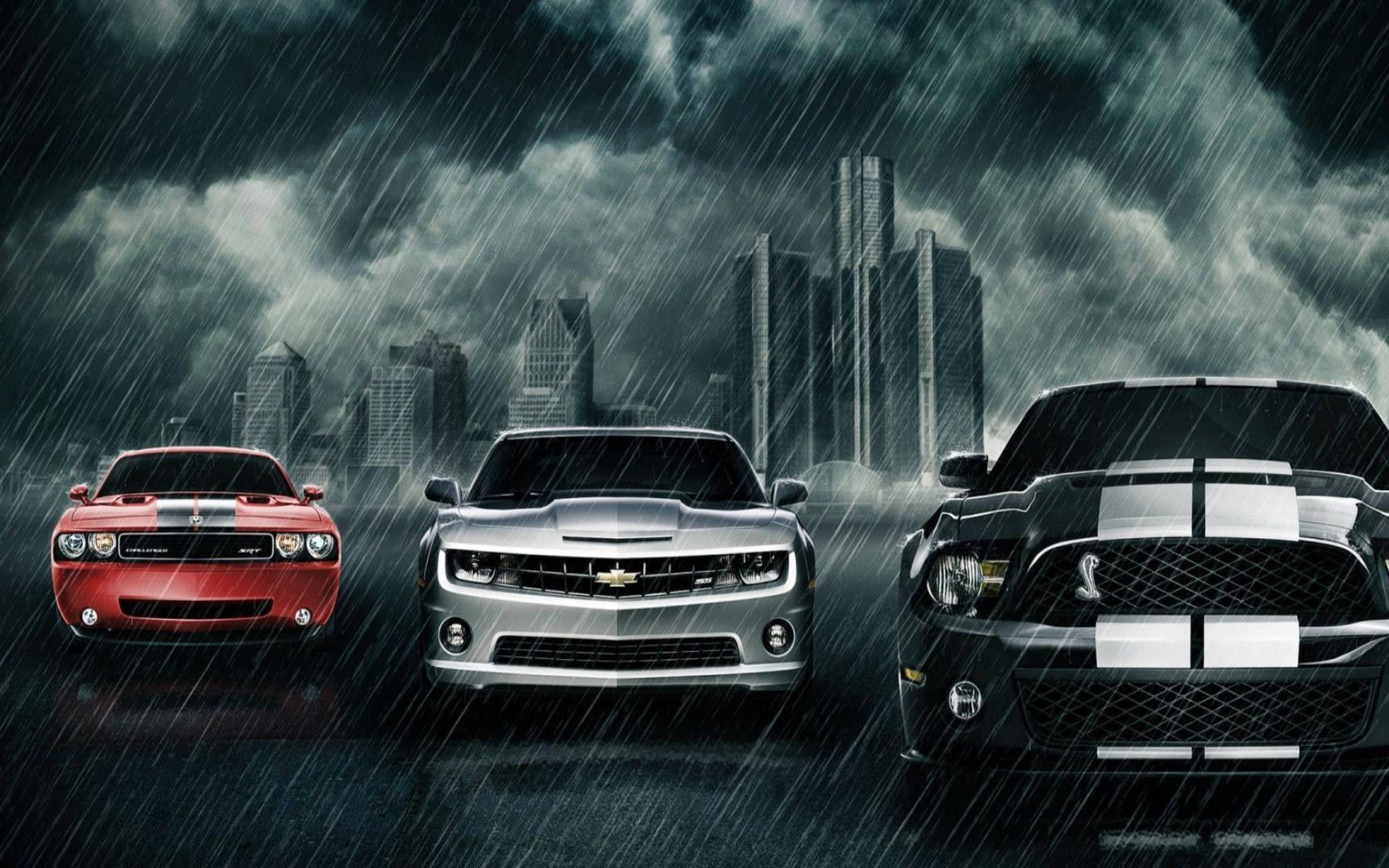 Chevrolet Camaro Muscle Cars Under The Rain Wallpaper