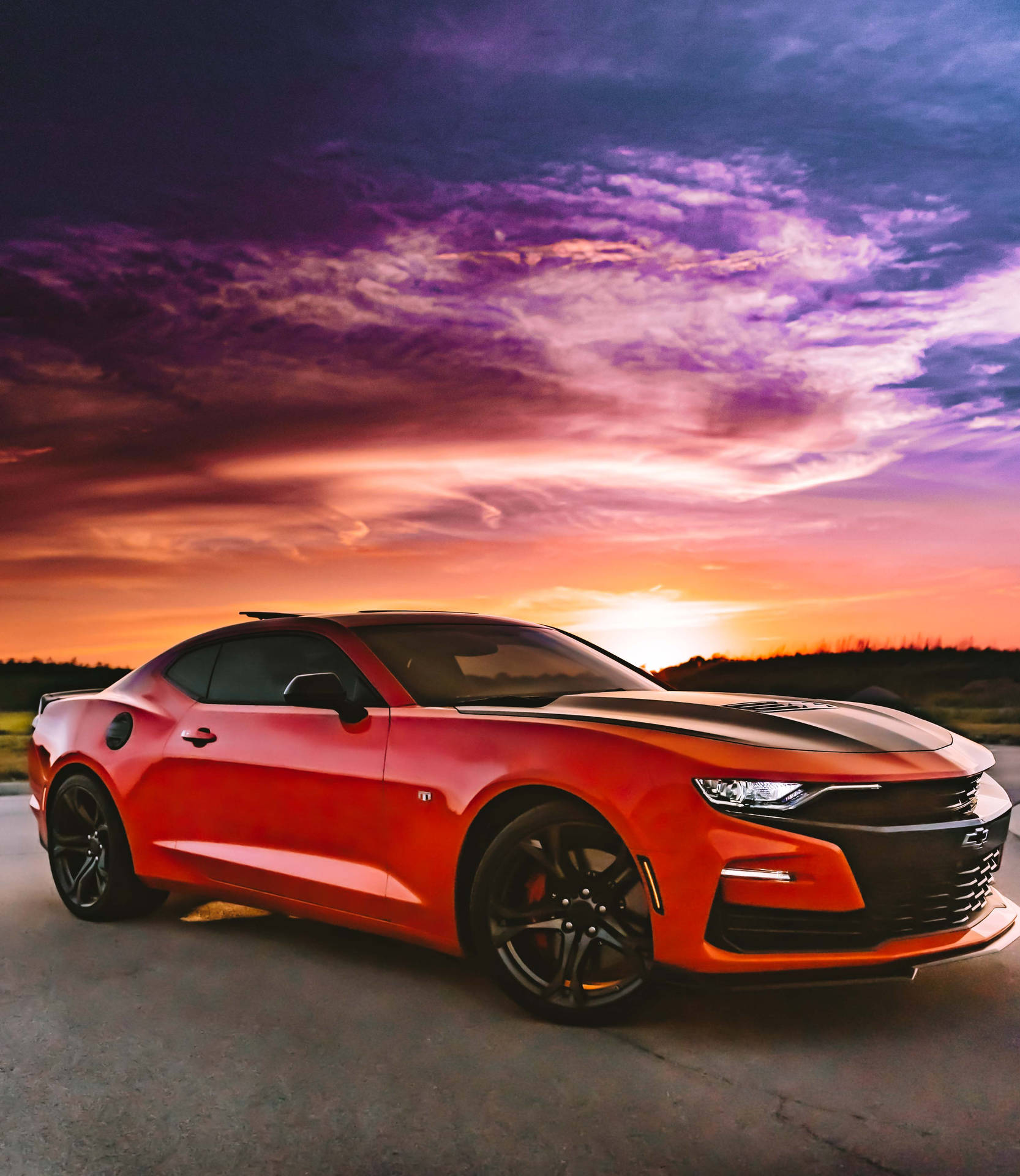 Chevrolet Car With Sunset