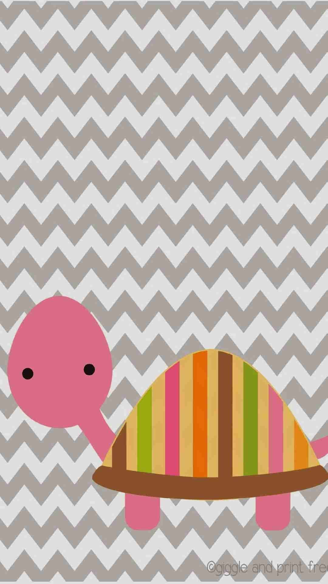En lyserød skildpadde på et gråt chevron-baggrund Wallpaper