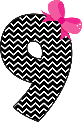 Chevron Pattern Number9with Pink Flower PNG