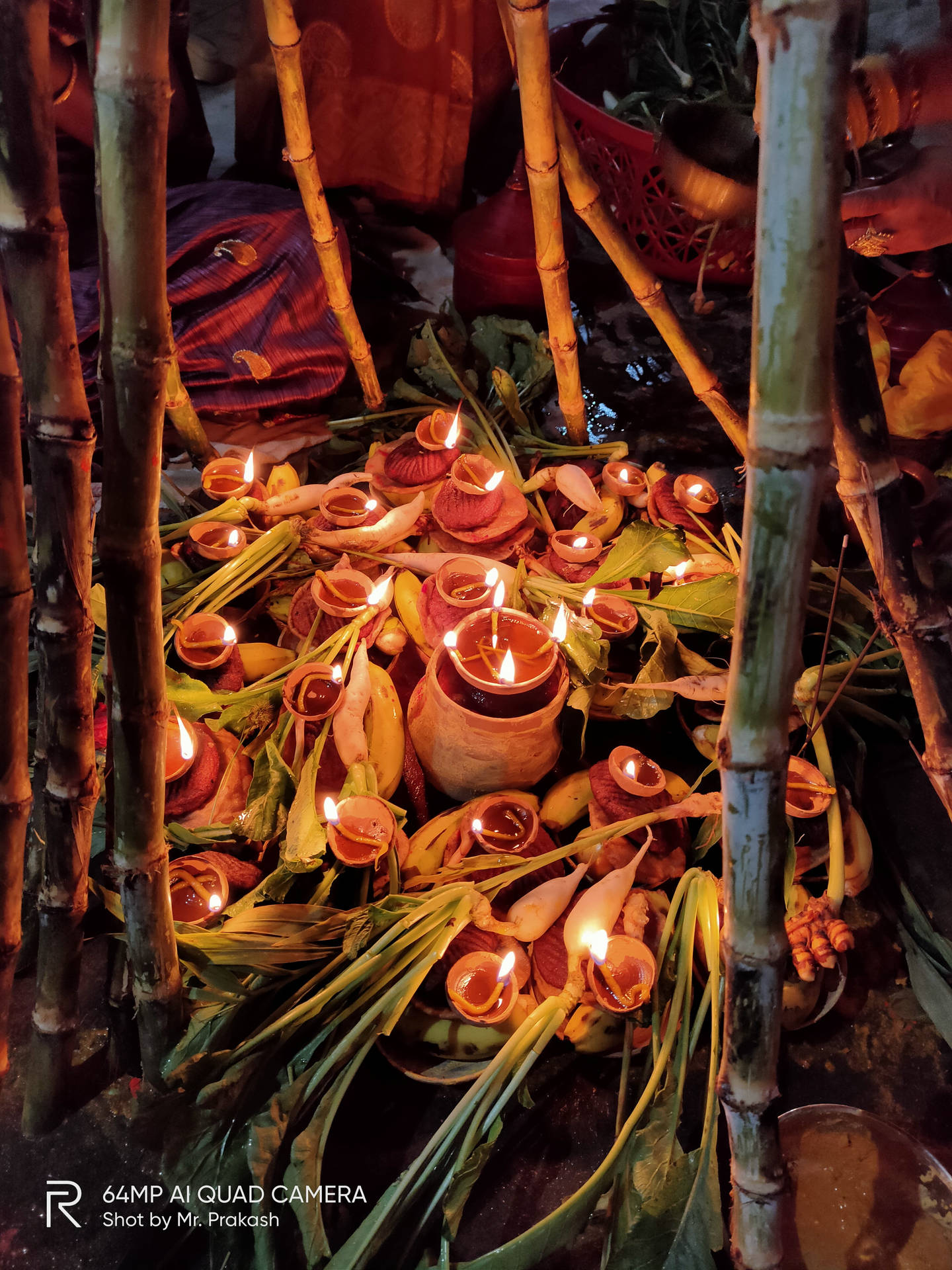 Chhath Puja Lit Candle Wicks Background