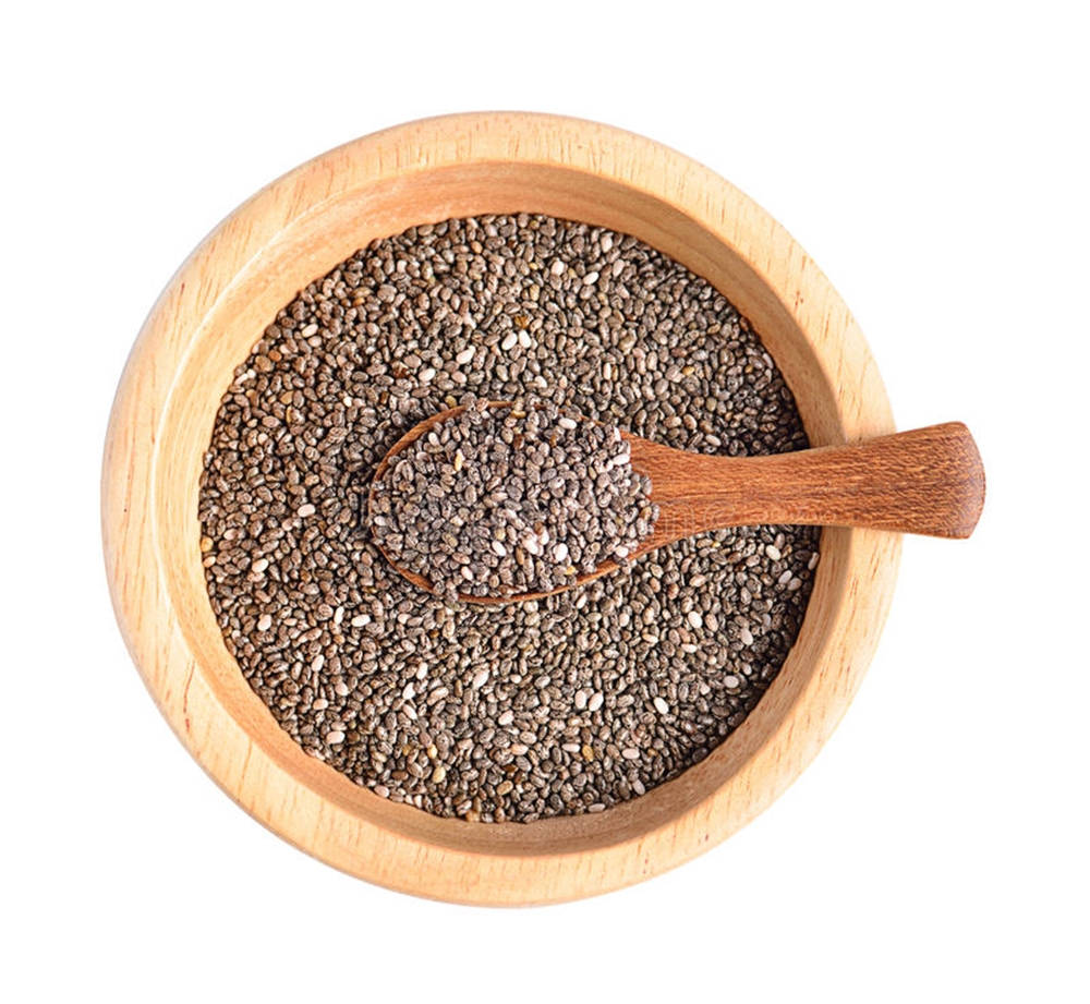 Chia Seeds In Wooden Bowl With Spoon Wallpaper