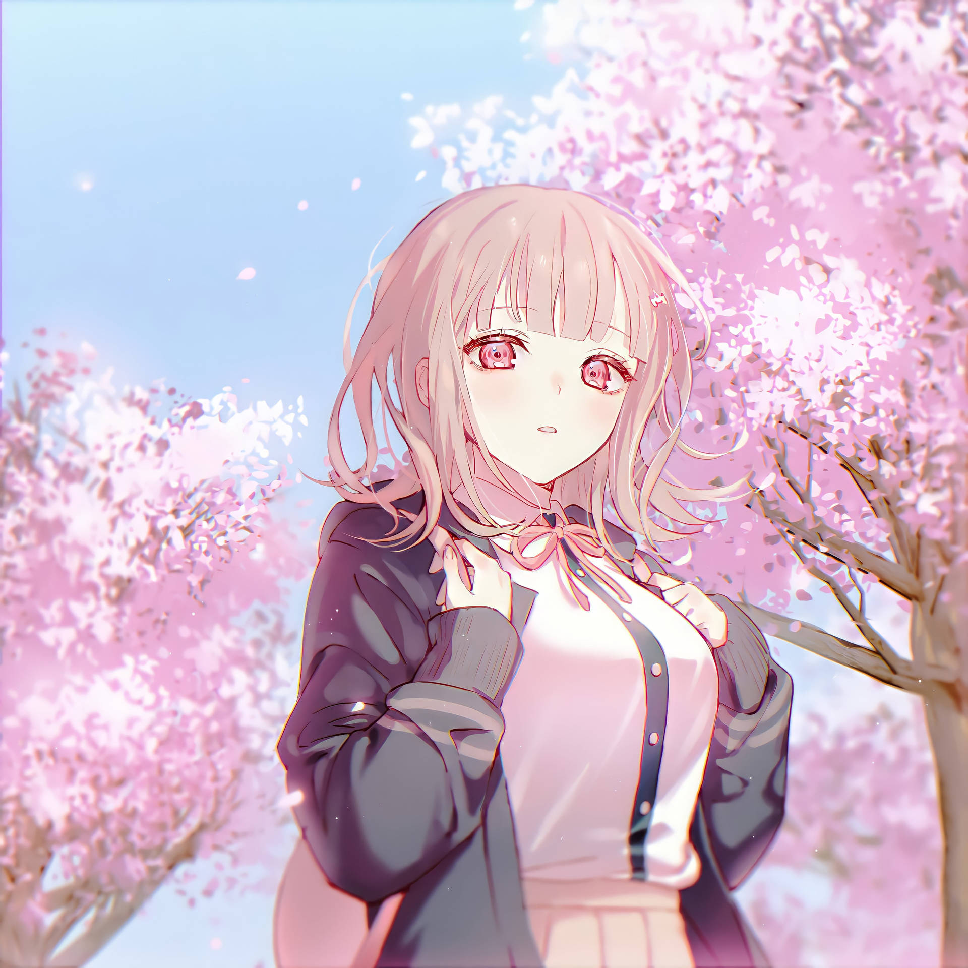 Chiaki Nanami Sakura Background Wallpaper