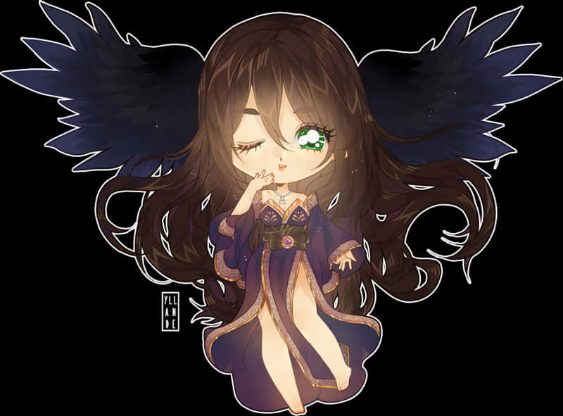 Chibi Angelwith Dark Wings PNG