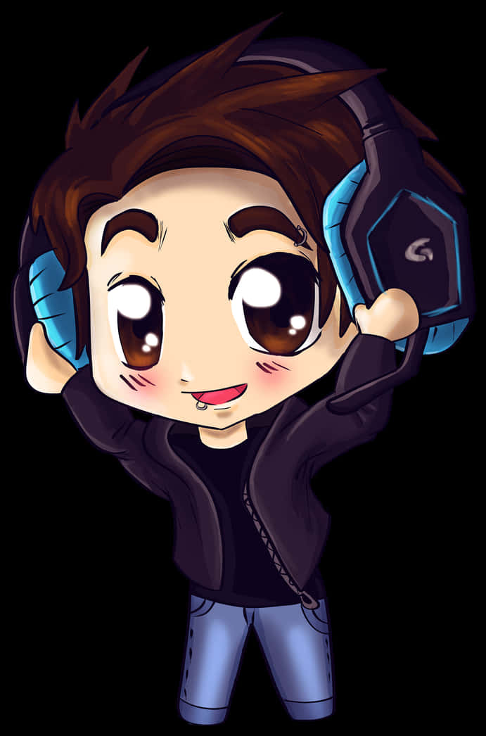 Chibi Anime Boy With Headphones PNG