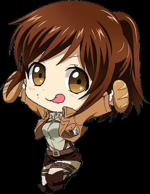 Chibi Anime Character Brown Hair PNG