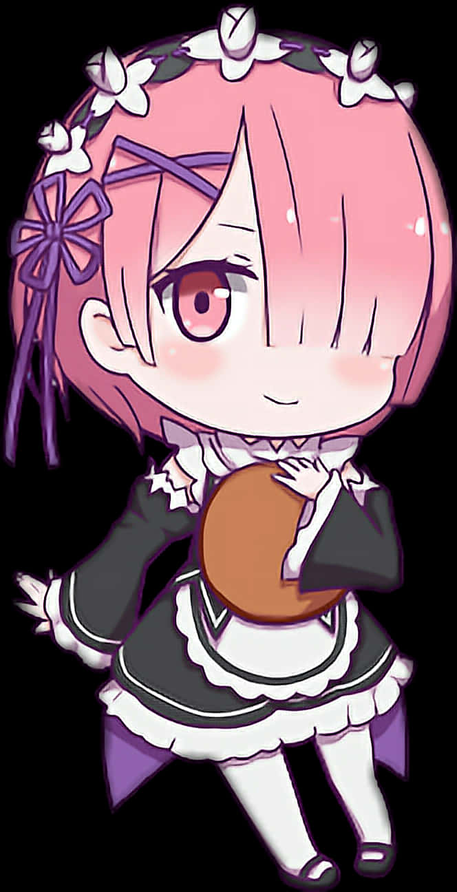 Chibi Anime Character With Bread PNG