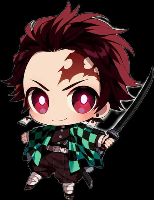 Chibi Anime Character With Sword PNG