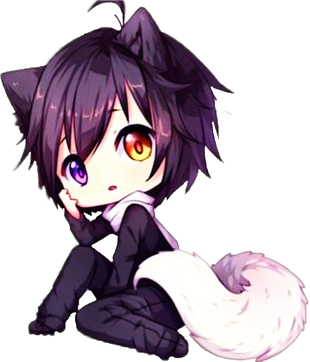 Chibi Anime Characterwith Cat Earsand Tail PNG