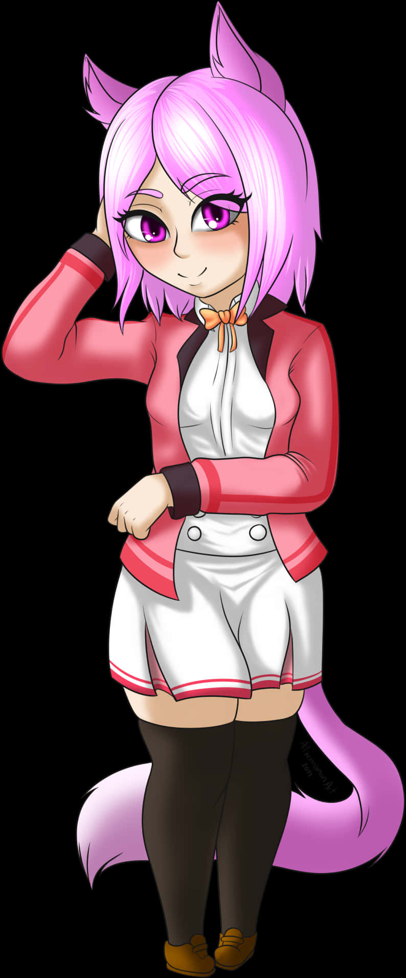 Chibi Anime Characterwith Pink Hairand Tail PNG