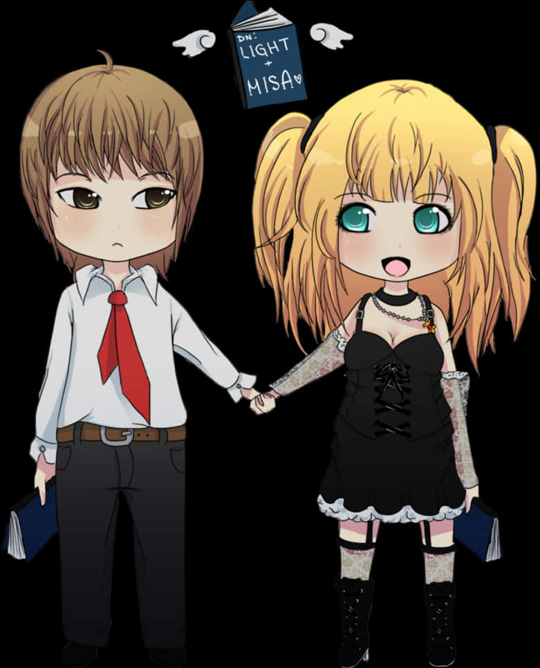 Chibi Anime Couple Lightand Misa PNG