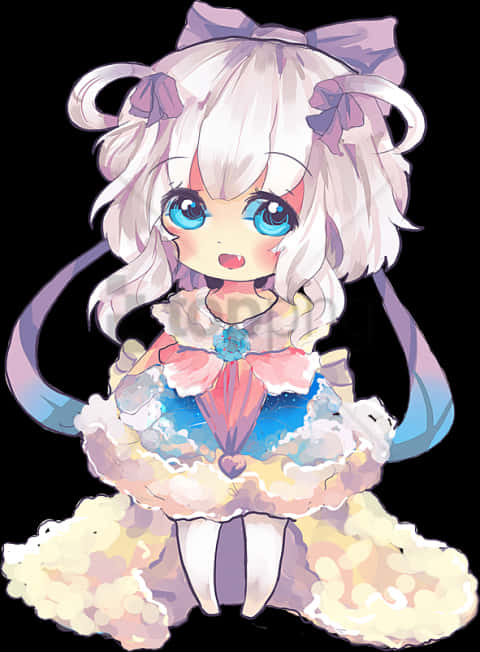 Chibi Anime Girlwith Blue Eyesand White Hair PNG