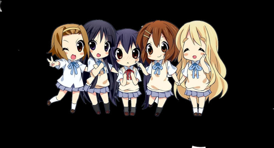 Chibi Anime Schoolgirls Friends PNG