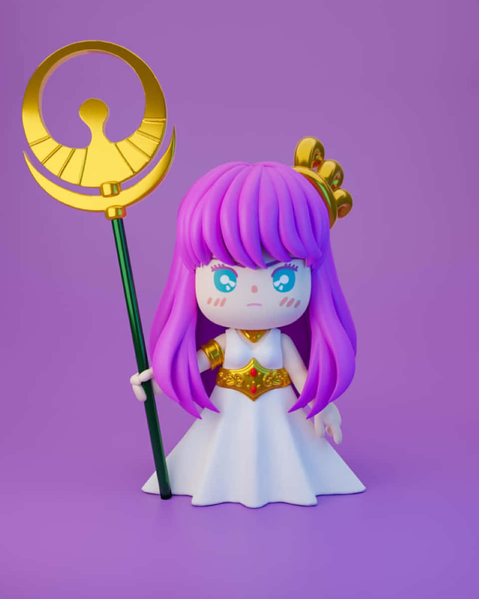 Chibi Athena Figuur Op Paarse Achtergrond Achtergrond