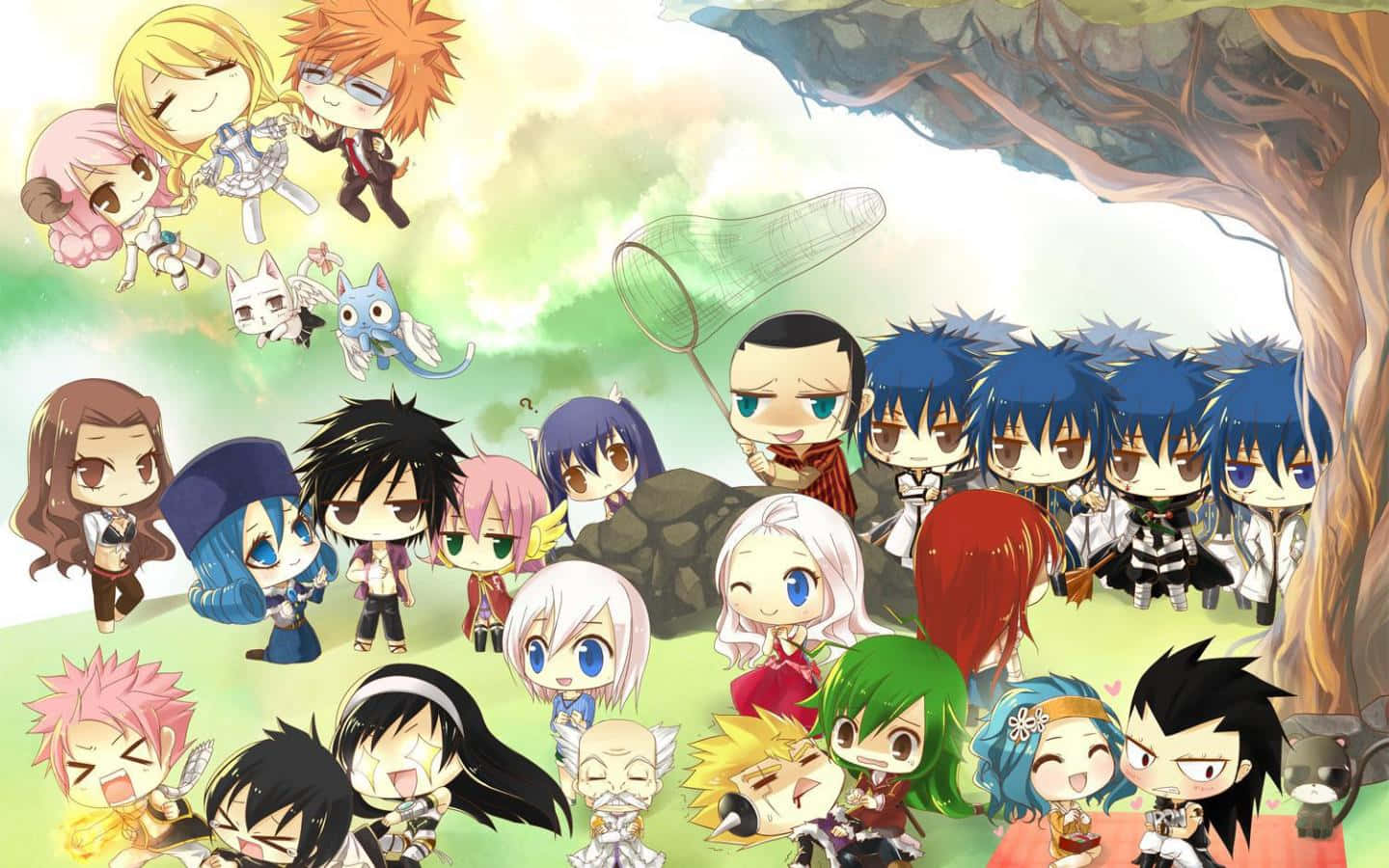 Ungrupo De Personajes De Anime Posando Frente A Un Árbol.