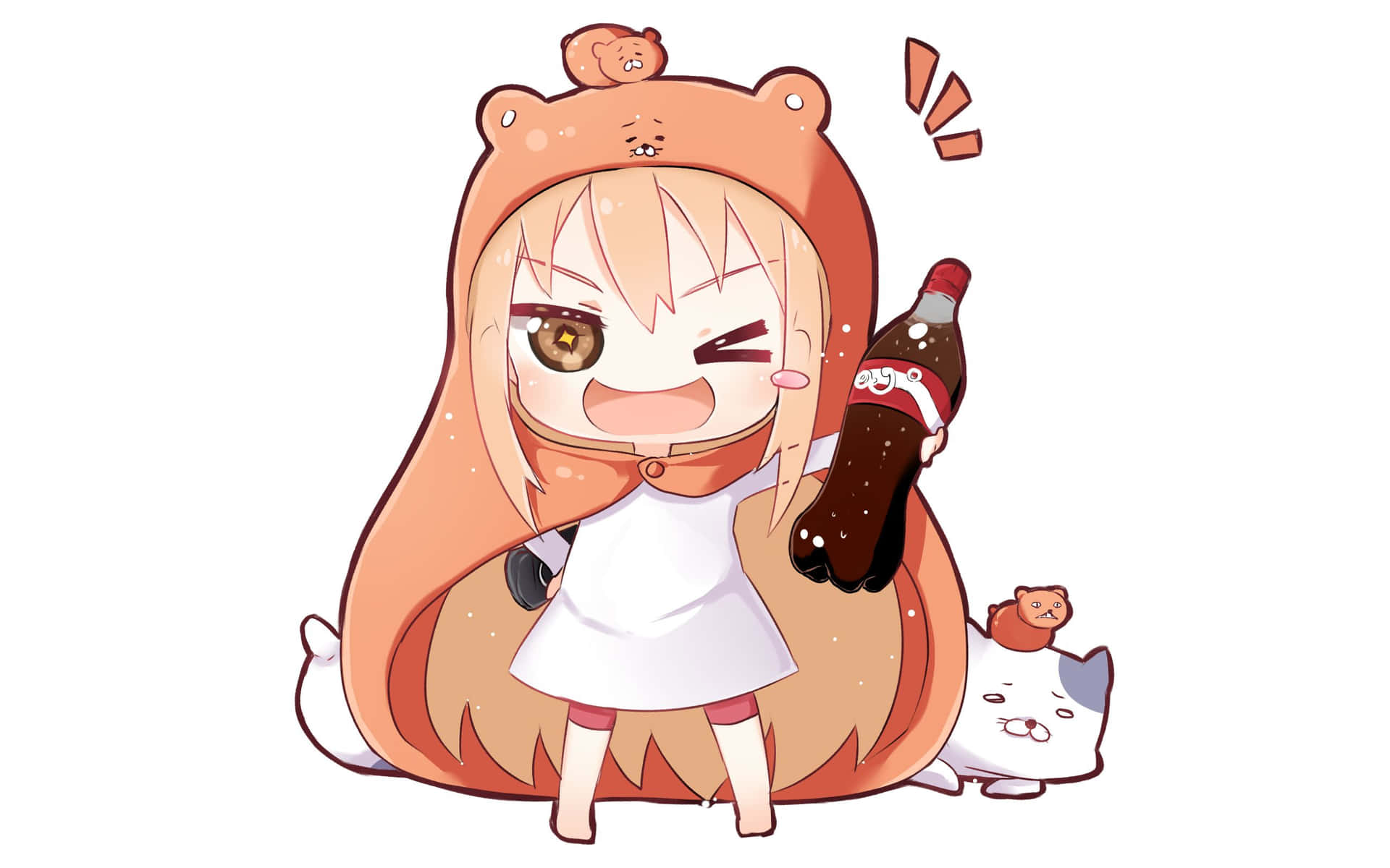 A Girl Holding A Coke Bottle And A Cat