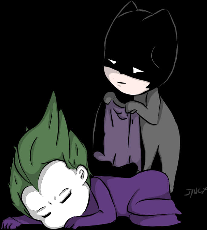 Chibi Batmanand Sleeping Joker PNG