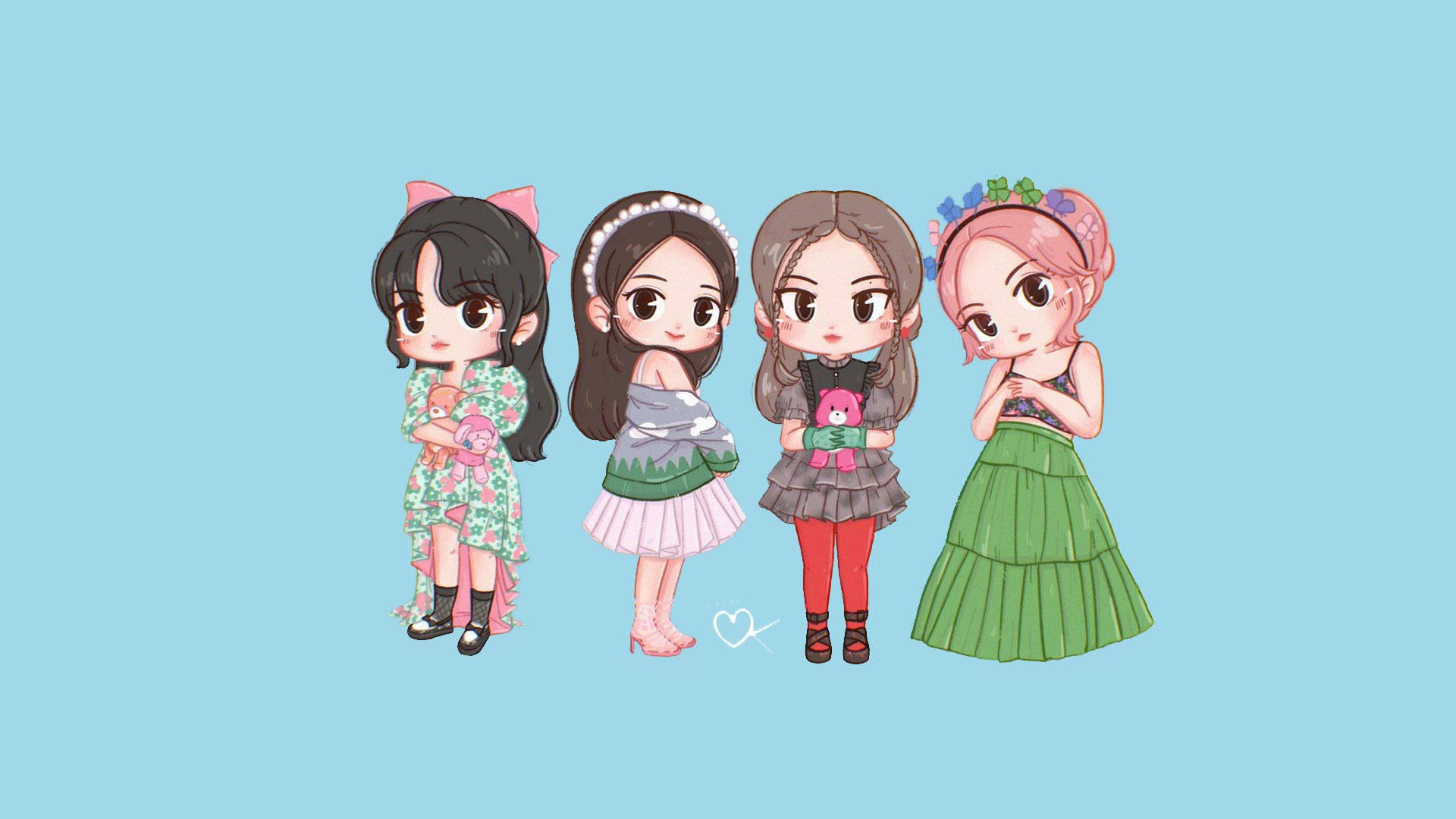 Chibi Blackpink Anime Girls In Frilly Clothes Wallpaper