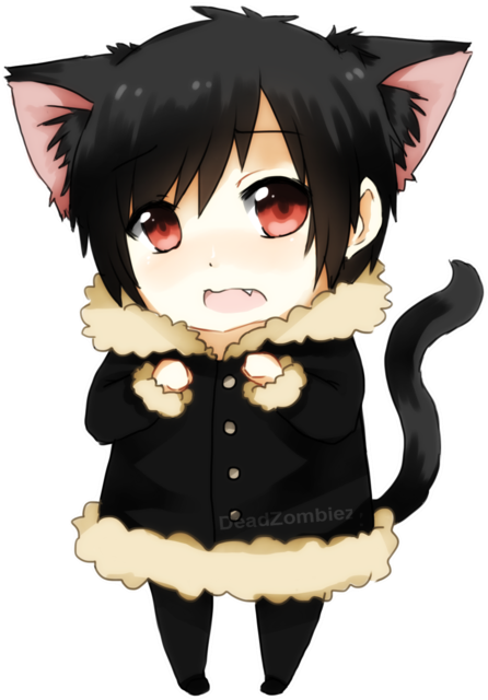 Chibi Cat Boyin Black Coat PNG