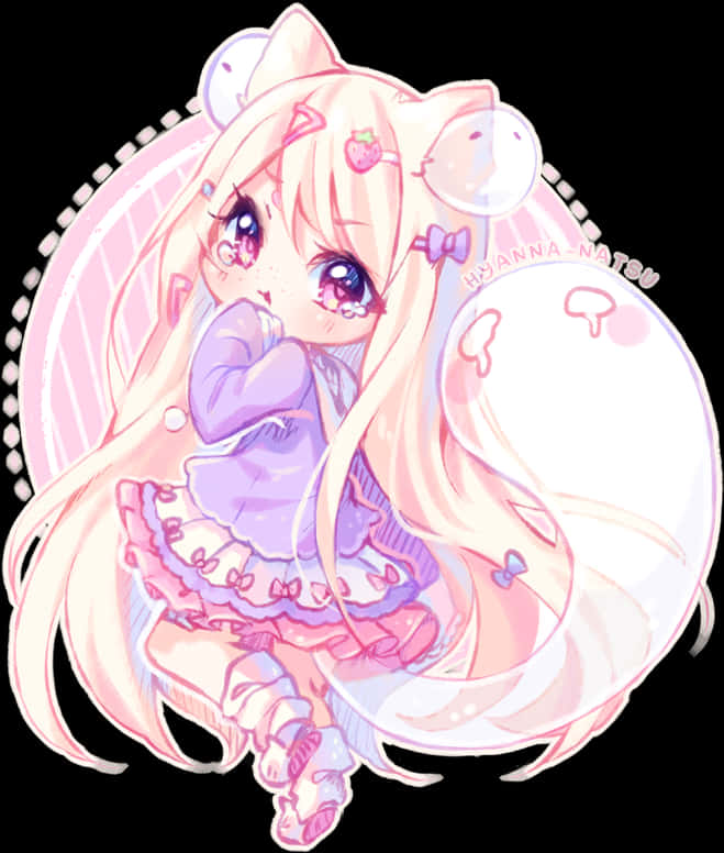 Chibi Catgirl Pastel Dreams PNG