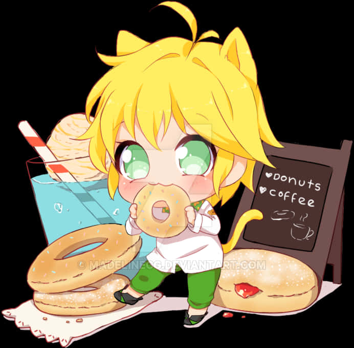 Chibi Character Donut Delight PNG