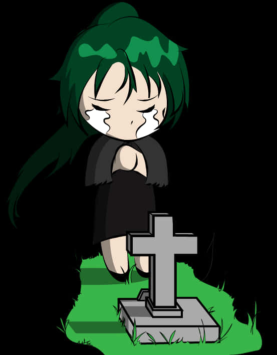 Chibi Character Mourningat Gravestone PNG