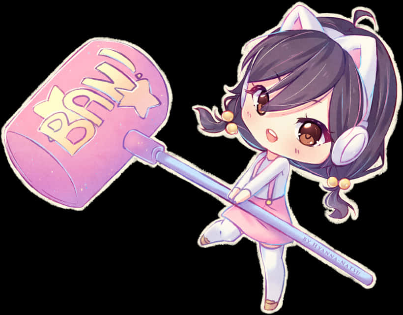 Chibi Character With Ban Hammer PNG