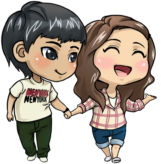 Chibi Couple Holding Hands PNG