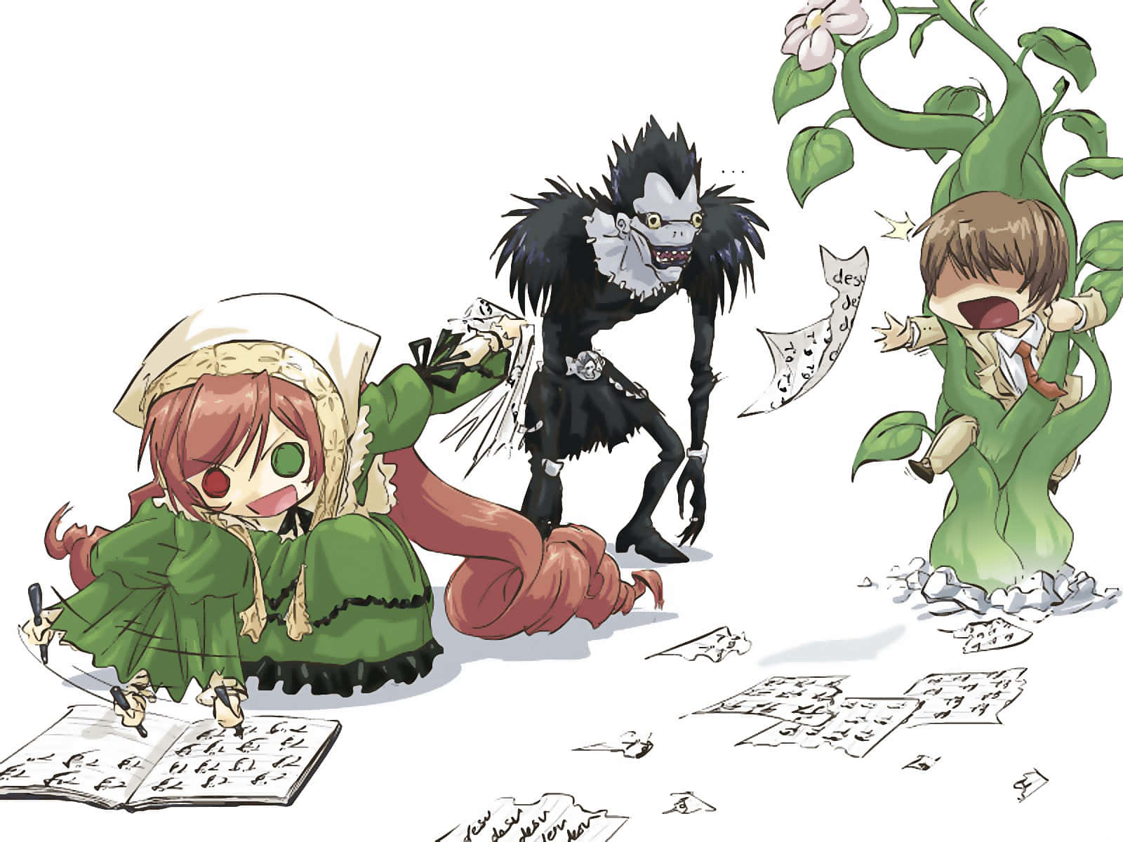 Chibi Death Note Characters Fun Illustration Wallpaper