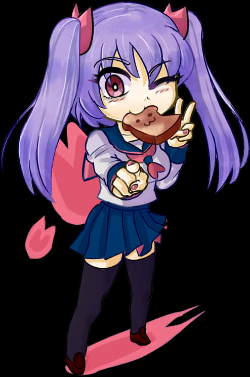 Chibi Demon Girl Eating Chocolate PNG