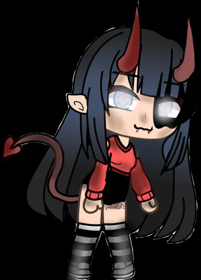 Chibi Demon Girlwith Emo Hair PNG