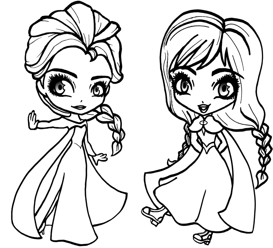 Chibi Elsaand Anna Coloring Page PNG