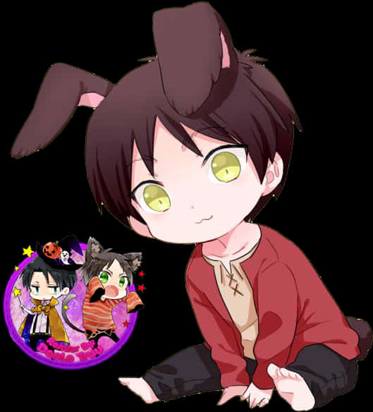 Chibi Erenwith Dog Earsand Friends PNG