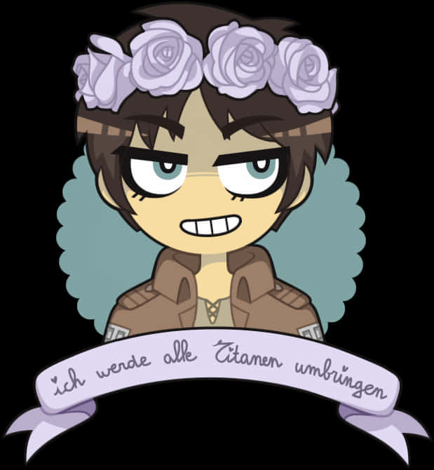 Chibi Erenwith Flower Crownand Banner PNG