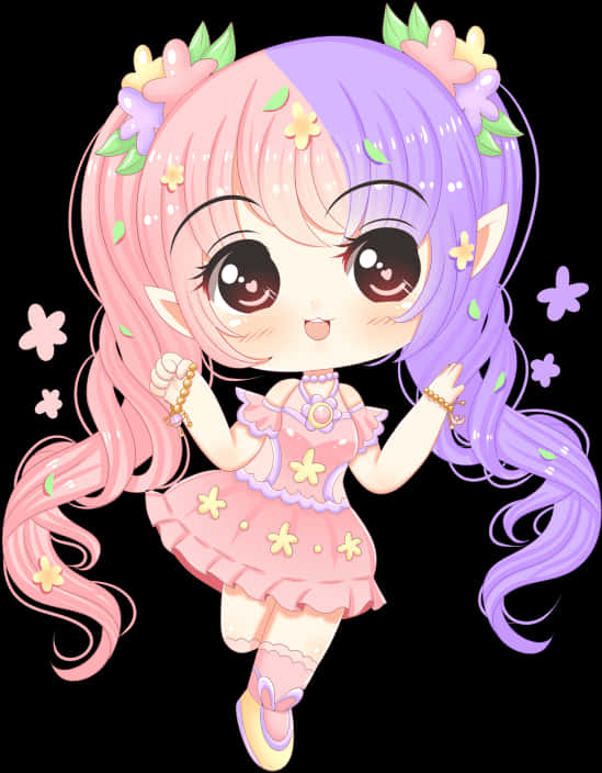 Chibi Girl Floral Fantasy PNG