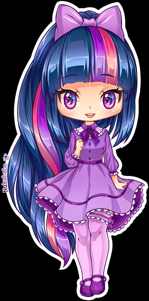 Chibi Girlin Purple Dress PNG