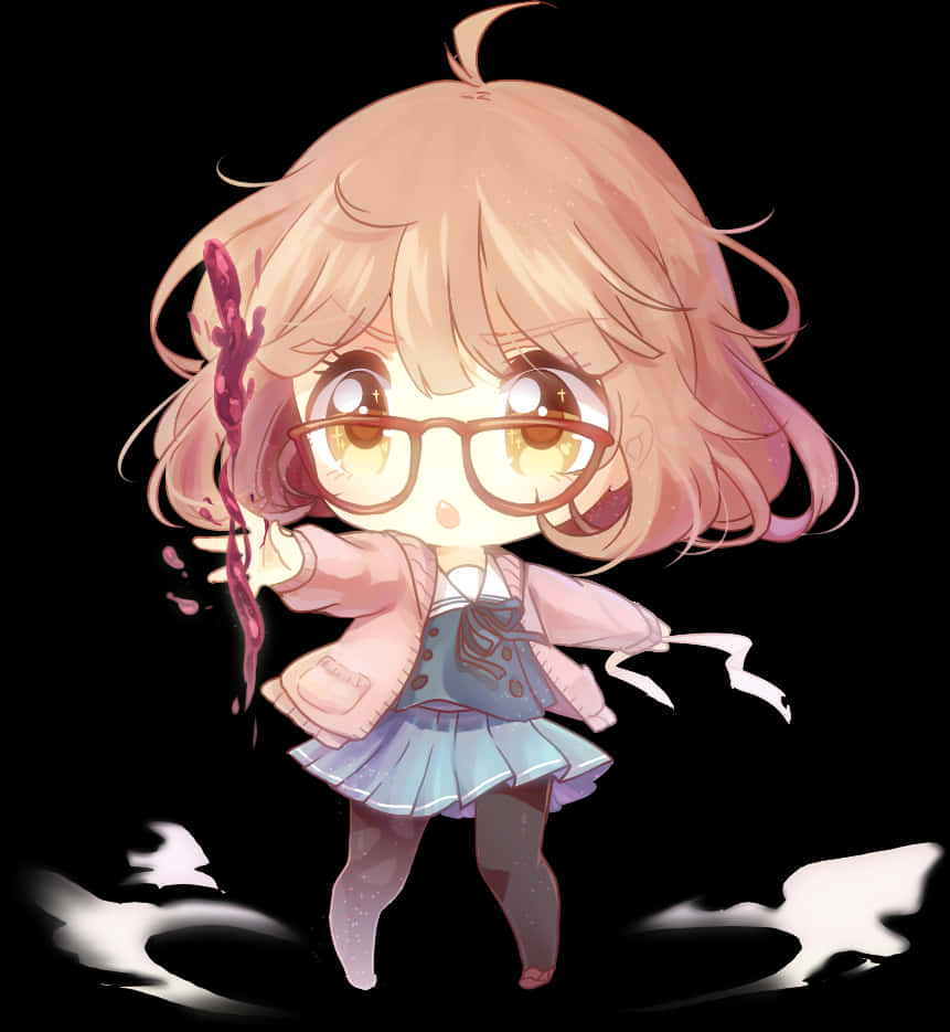 Chibi Girlwith Glassesand Pink Hair PNG