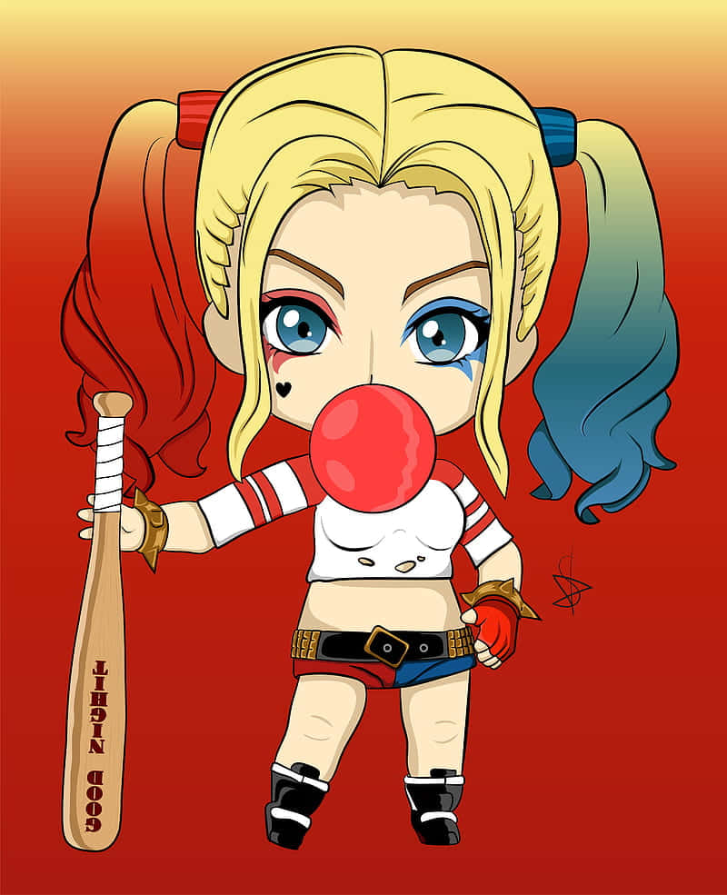 Chibi Harley Quinn Met Knuppel Achtergrond