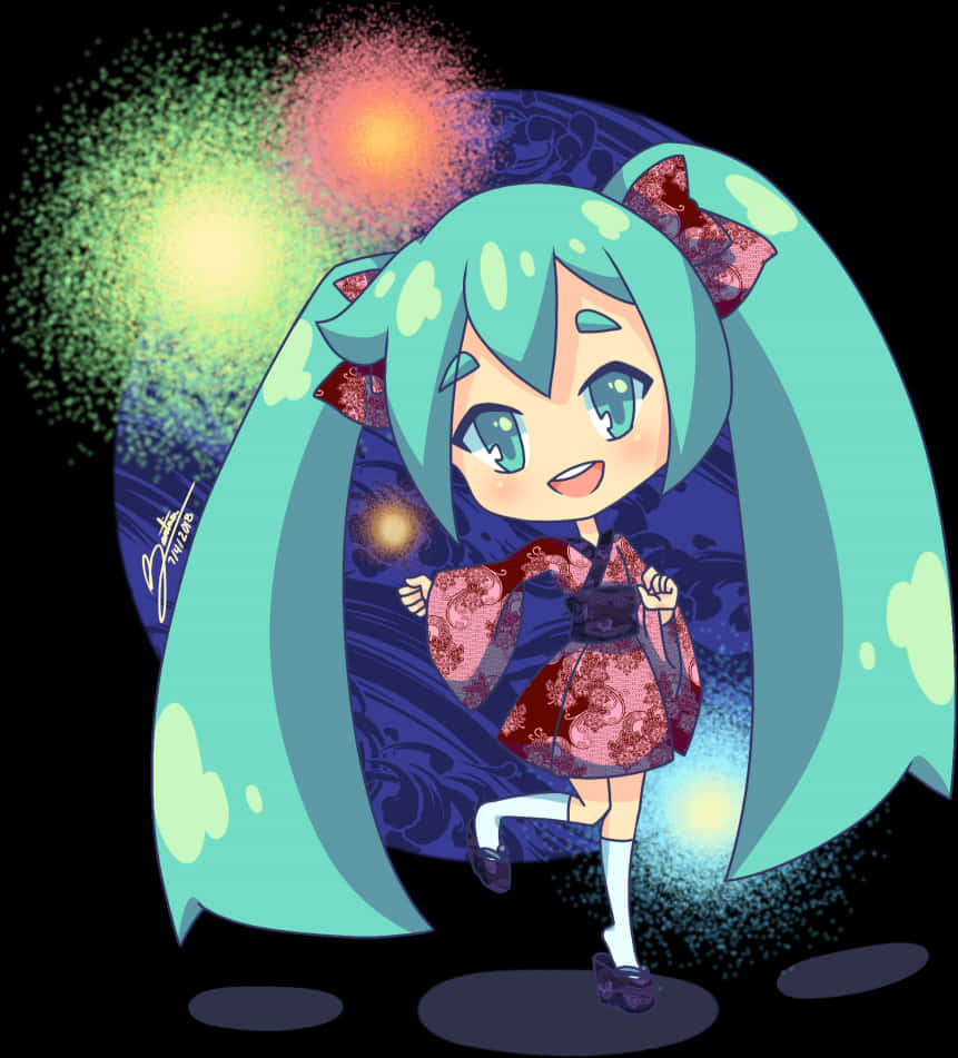 Chibi Hatsune Mikuin Kimono PNG