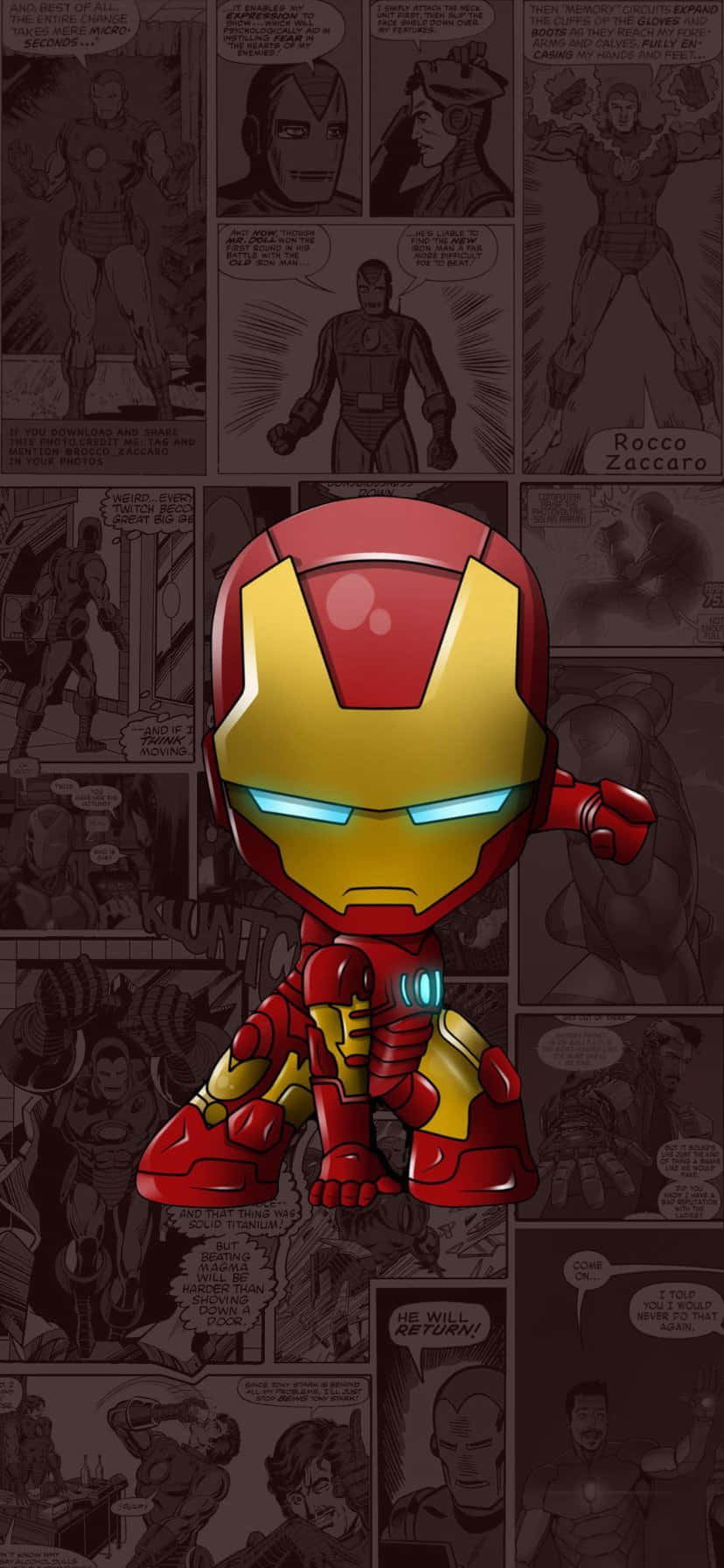 Chibi Iron Man Comic Backdropi Phone Wallpaper Wallpaper