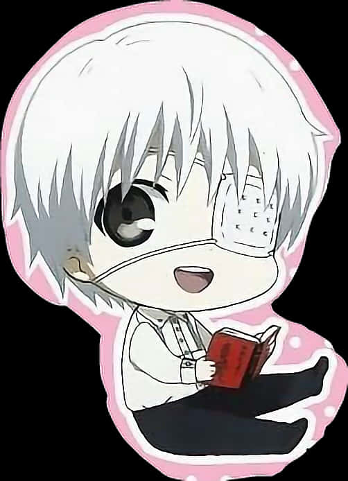 Chibi Kaneki Reading Book Sticker PNG