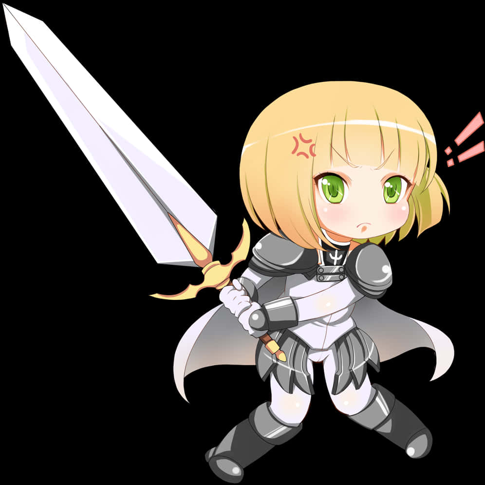 Chibi Knight With Flaming Sword PNG